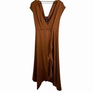BEAU TILLEY x BAR III Satin Wrap Dress Copper Brown Medium Party Date Bridesmaid
